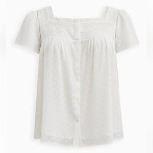 Chiffon Clip Dot Button-Front Blouse